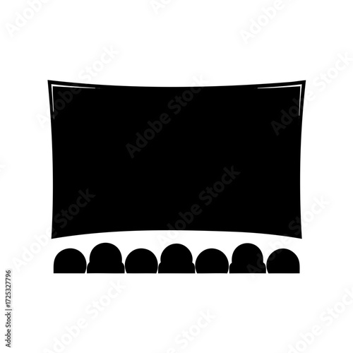 Cinema showing film with audience in simple black and white style