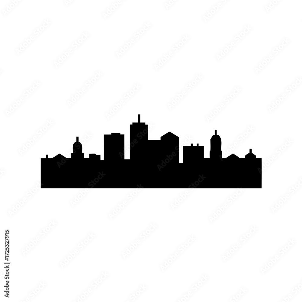 Naklejka premium Black and White Silhouette of a Modern Urban Cityscape with High Rises