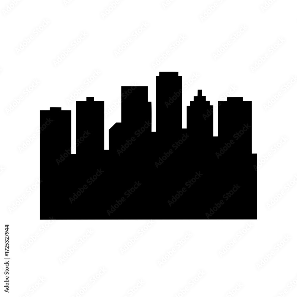 Naklejka premium Silhouette of a city skyline with high rise buildings and architecture