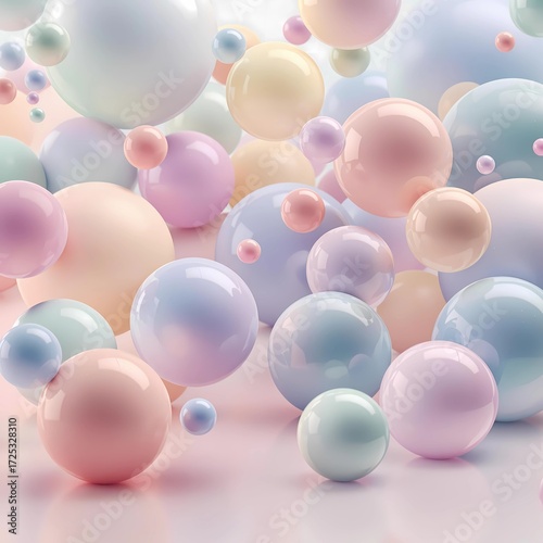 Pastel spheres in dreamy floating arrangement for soft, modern visuals 