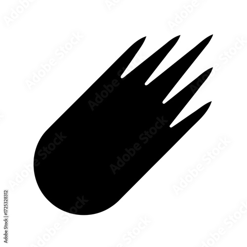 Stylized black comet on white background with blurry tail extensions illustration