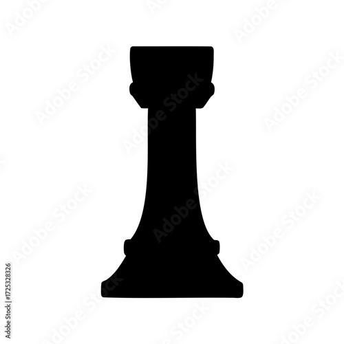 Silhouette of a rook chess piece against a plain white background