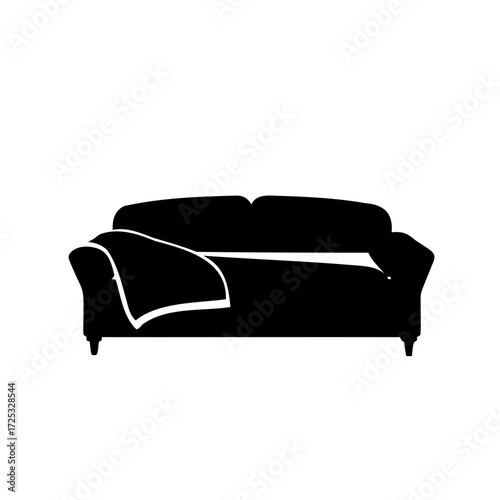 Simple silhouette of a cozy two seat sofa with a blanket draped