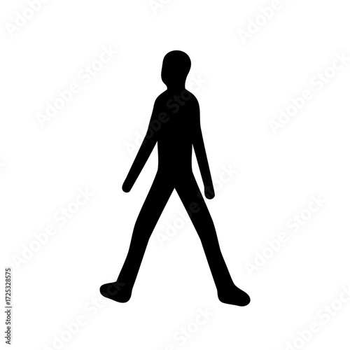 Silhouette of a person walking with long arms and legs shown
