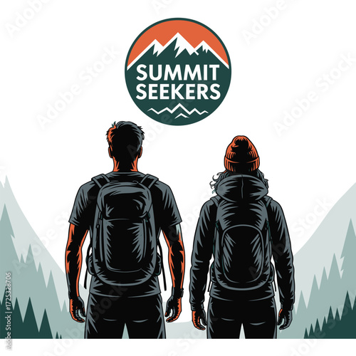 Mountain hikers view, summit exploration, nature adventure, outdoor lifestyle, backpacker journey, scenic landscape travel