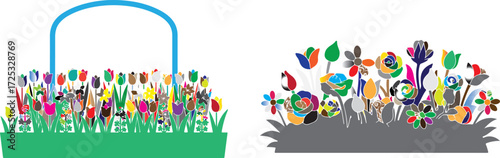 Colorful floral arrangements with blue arch flowers