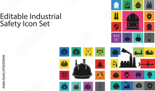 Industrial safety icons hard hats shields factory safety helmet