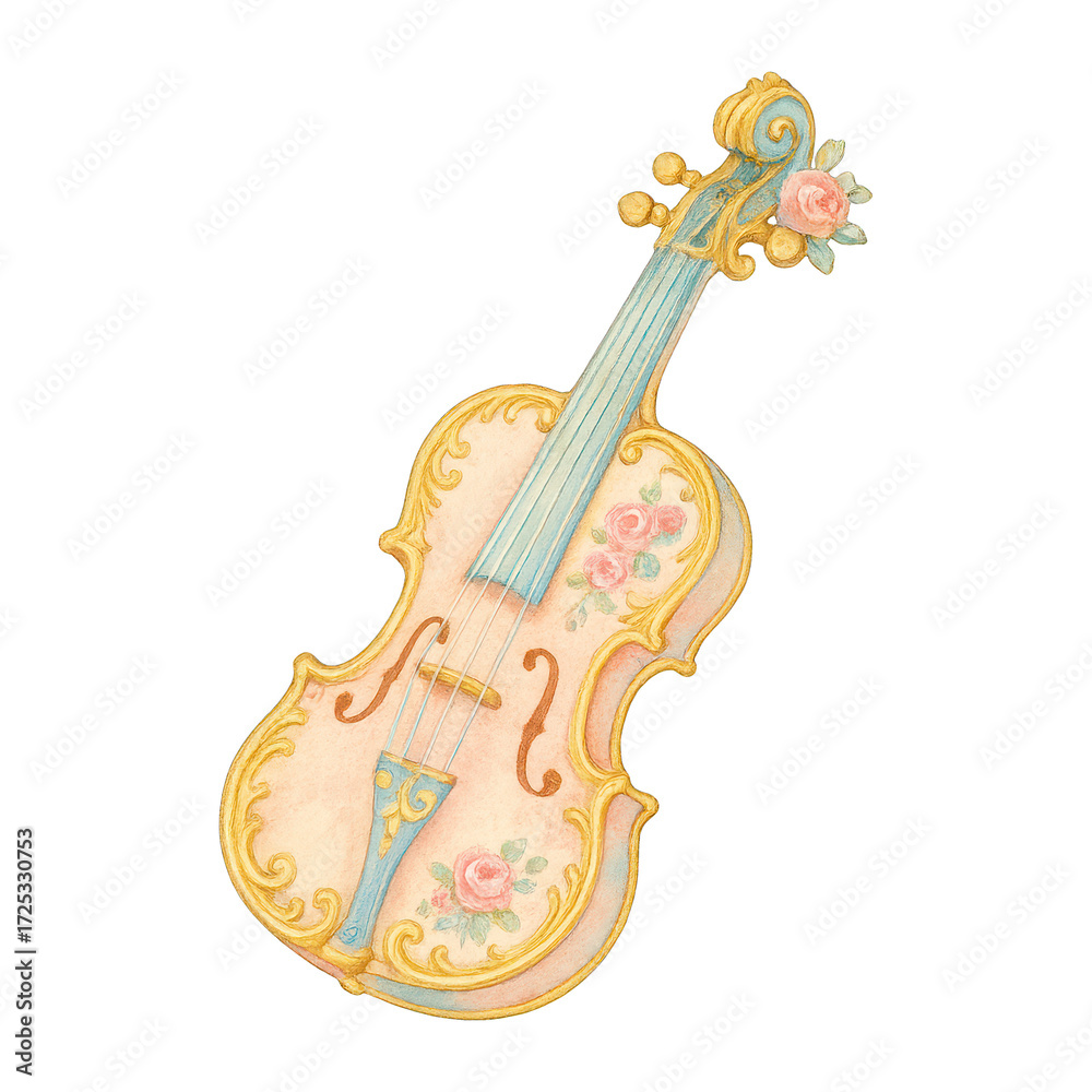 Naklejka premium PNG Vintage floral violin illustration
