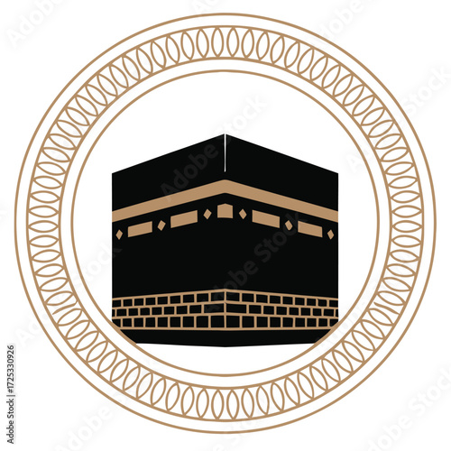 Kaaba Mecca Islam mosque pilgrimage spiritual ornate circle frame. Muslim holy destination. Kaaba, Mecca, Islam.