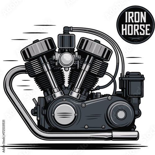 Motorcycle V-twin engine, powerful bike motor, chrome details, automotive machinery