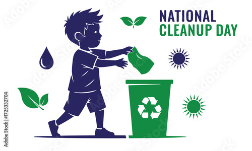 Boy participating in national cleanup day by recycling