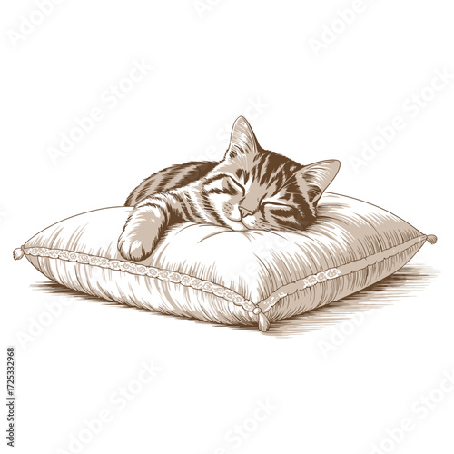 Adorable feline napping peacefully, kitten sleep dreamily, fluffy cat rest comfortably, peaceful domestic animal relaxation.