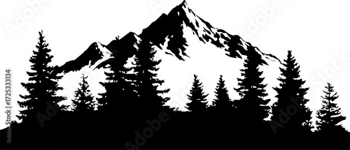 Silhouette of a tree in the forest, snow, winter, tree, forest, mountain, landscape, nature, pine, mountains, sky, cold, trees, white, fir, christmas, fog, vector, wood, frost, branch, evergreen