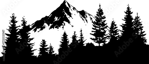 Silhouette of a tree in the forest, snow, winter, tree, forest, mountain, landscape, nature, pine, mountains, sky, cold, trees, white, fir, christmas, fog, vector, wood, frost, branch, evergreen