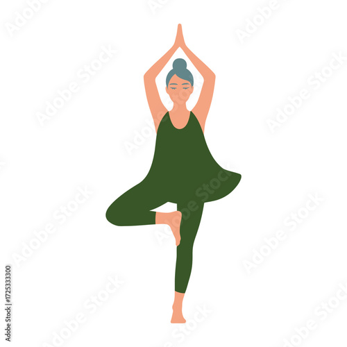 Woman doing yoga, exercise, wellness, sport activity, female character in balance pose, health