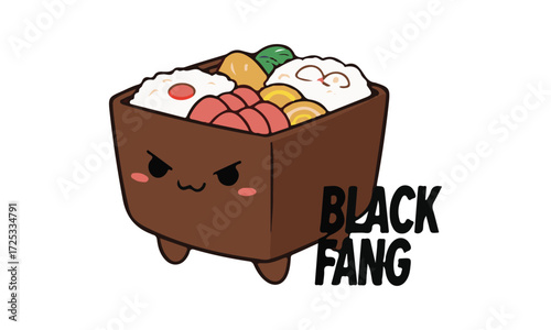 Cute kawaii bento box character with sushi and angry face