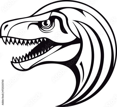 Tyrannosaurus Rex head outline in vector. Black tribal dinosaur illustration for logos, prints and design.