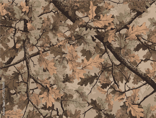 Tree leaves forest camouflage seamless pattern design pattern for hunting and military uniform. Hunting camouflage. Vector forest leaves texture