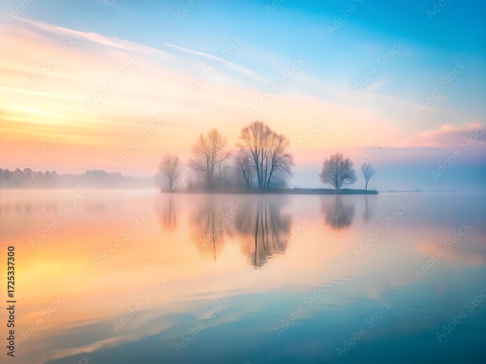 Fototapeta premium Island in lake at sunrise