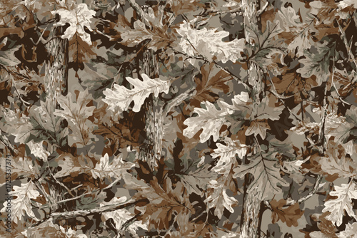 Tree forest camouflage seamless pattern design pattern for hunting and military uniforms. Hunting camouflage. Vector camouflage pattern.
