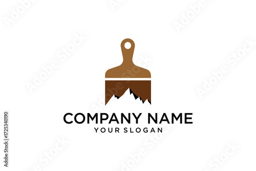 Paint brush icon with mountain peaks with whaite background