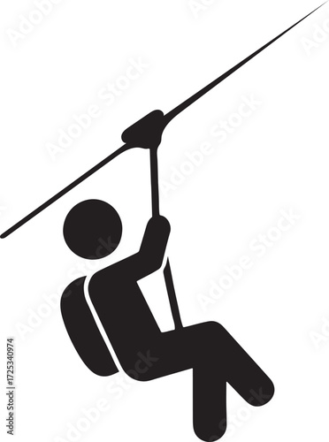 Exciting zip line silhouette vector showing adventure, extreme sport, outdoor activity, and thrill.