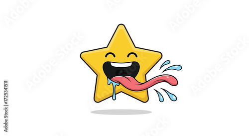 A funny cartoon star character sticking its tongue out with drool dripping.