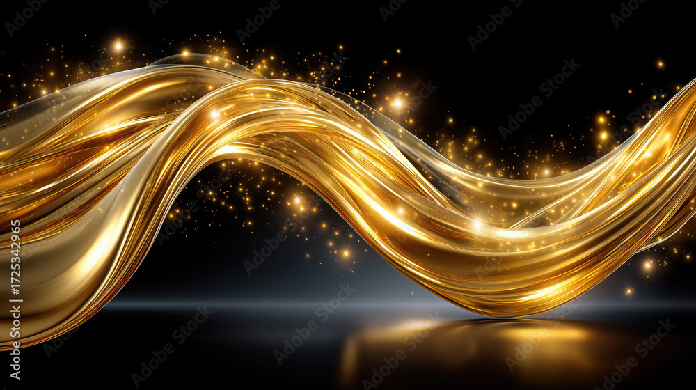 Obraz premium Golden waves shimmer with sparkling light, creating elegant and luxurious atmosphere that captivates viewer imagination