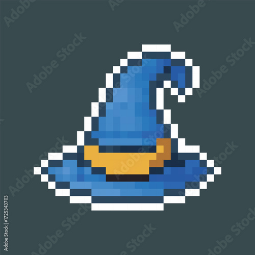 blue wizard hat in pixel art style