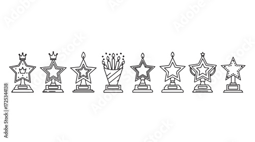 Collection of star trophies and awards celebrating achievement and success in various competitions and achievements vector
