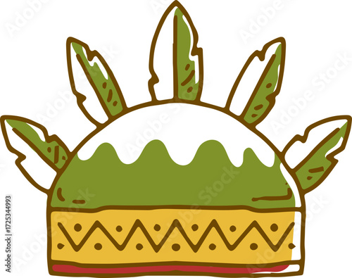 Cartoon illustration of a feathered headdress, a symbol of native american culture