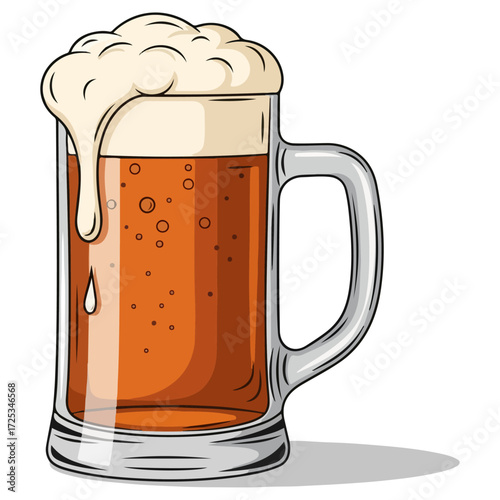 Glass of beer with frothy head.