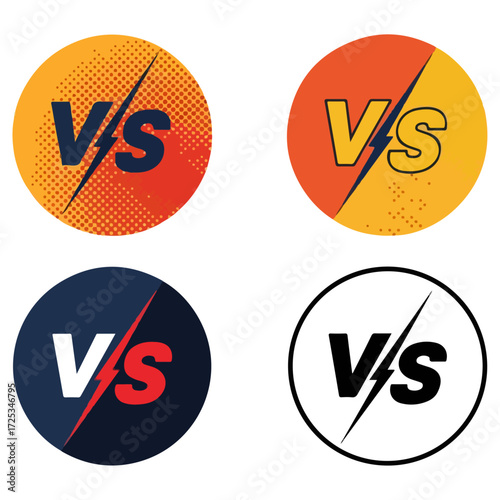 Set of four versus VS letter logo icons for competition and battle.