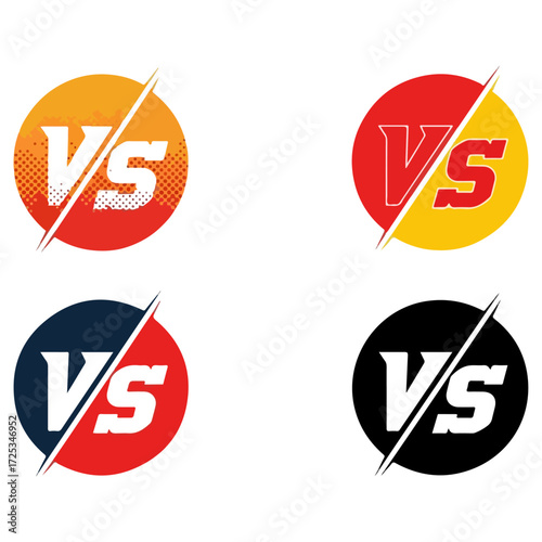 Set of four versus VS letter logo icons for competition.