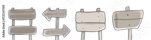 group of wooden sign board direction simple cartoon design .eps