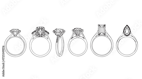 Elegant diamond engagement ring designs multiple views jewelry showcase studio shot vector