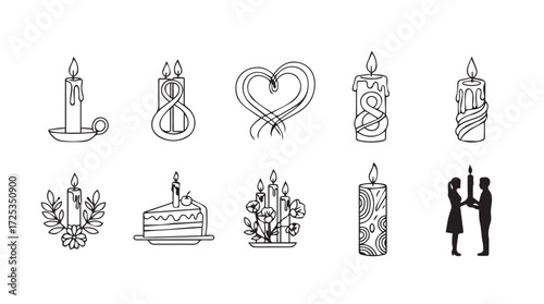 Hand drawn candle illustrations set romantic ambiance celebration festive occasion elements vector