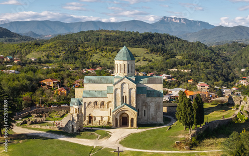 Drone view of Bagrati Cathedral, an ancient Georgian Orthodox church in Kutaisi.
