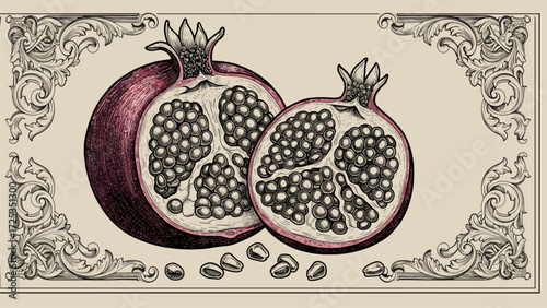 Vintage Pomegranate Illustration: Botanical Art Print