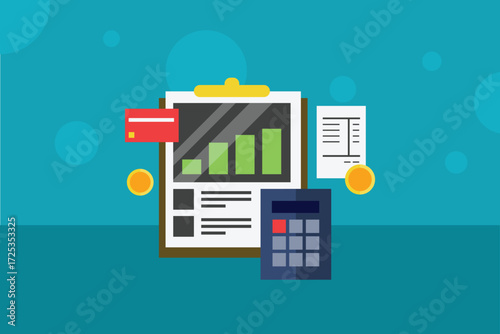Checklist with financial data showcasing a report of financial growth over time, including investments, calculations and bill payments.