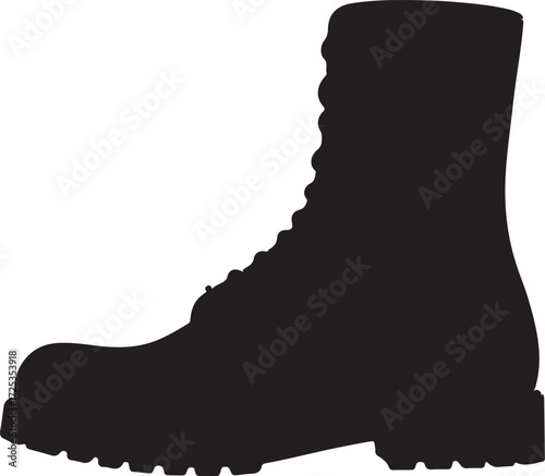 Combat boots in pure silhouette modern style by advance white background.