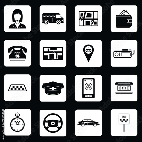 Taxi icons set in simple style