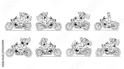 Dynamic motorcycle rider poses collection action sports graphic element set vector