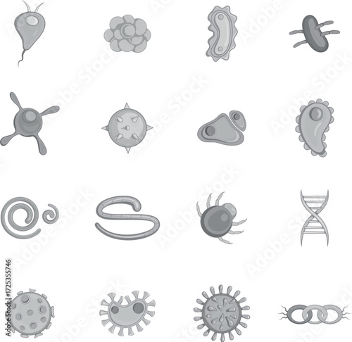 Virus icons set in monochrome style