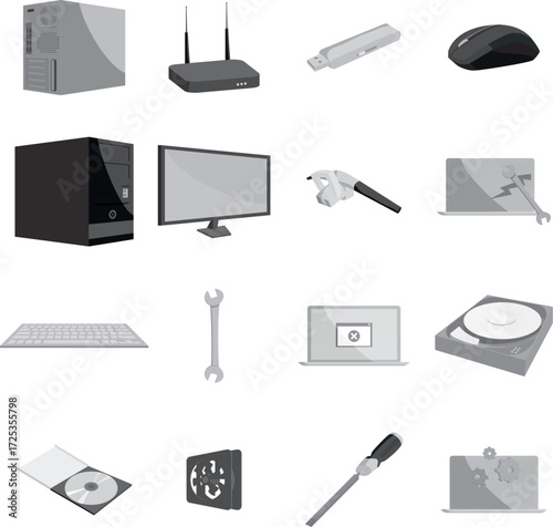Computer hardware and technology icons set