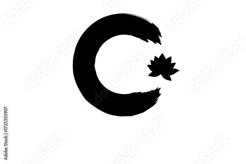 Hand-Painted Japanese Enso Silhouette Vector. Imperfect Zen Circle with Expressive Brushstroke Texture. Minimalist Standalone or with Subtle Lotus Flower. Calm, Balance.