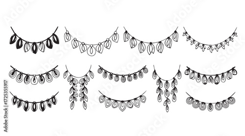 Collection of decorative fabric bunting garlands in various bright and festive colors for celebrations vector