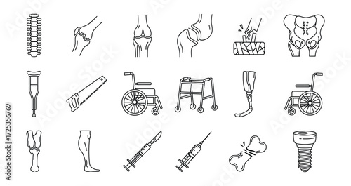 Orthopedic and Rehabilitation Aids Line Art Illustration