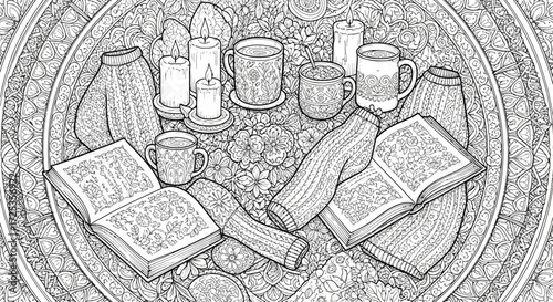 Intricate Cozy Winter Hygge Coloring Book Vector