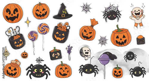 Cute Cartoon Halloween Celebration Sticker Set Vector